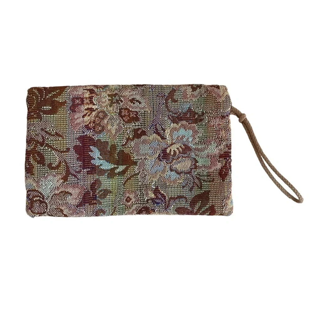 Tibor Handbags California Vintage Floral Tapestry Bohemian Foldover Clutch